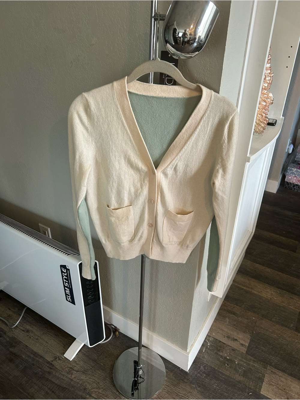Cream/Mint V-Neck Cashmere Cardigan